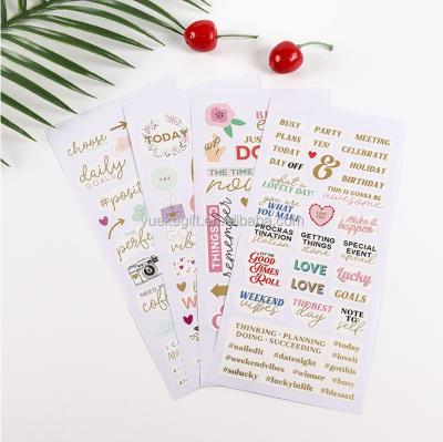 China Heart Low MOQ Weekly Journal Stickers Removable/Non-Toxic Custom Planner Stickers For Party Decoration Gold Stamping Sticker for sale