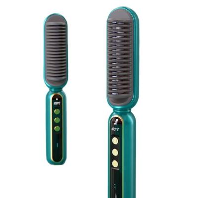 China Private Label Outdoor Radio Portable Cordless Hair Straightener Ceramic Straightening Comb Sweep Passionate Hair Straightener Electric Brush for sale