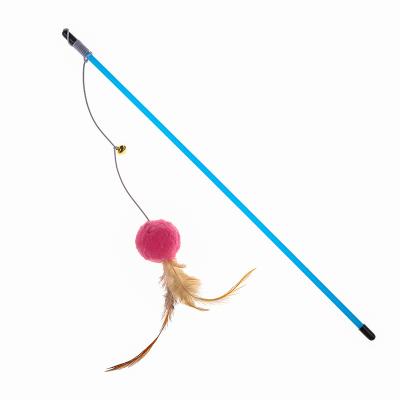 China Viable Blue Rod Fishing Rod Fur Ball Feather Puzzle Cat Stick Cat Toy Broom Elastic Rope Puzzle Cat Toy for sale