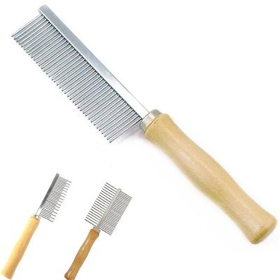 China Cat Dog Hair Comb Stainless Pet Hair Grooming Accessories Viable Wooden Handle Steel Massage Hair Trimmer Comb Brush Easy Cleaning for sale