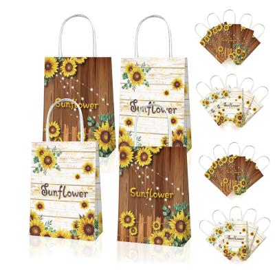 China Paper Gift Bags Huancai Sunflower Design Gift Bags With Handles Kids Treat Candy Candy Bag Gifts Wrapping Paper Handbags for sale