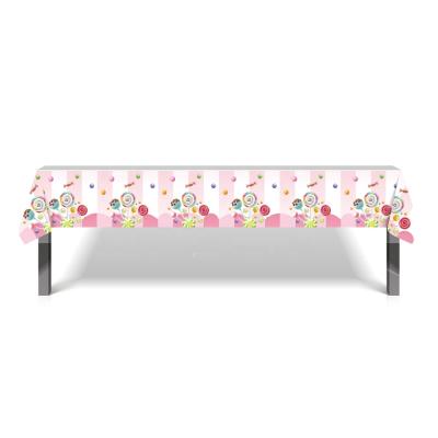 China Custom tablecloth pink party tablecloth pattern candy printed tablecloth 130X220 cm PE plastic tablecover for sale