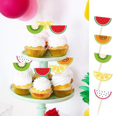 China Custom made cute custom cupcake topper kids party decorations watermelon /kiwi fruit /pitaya cupcake topper cupcake fruit party supplies for sale