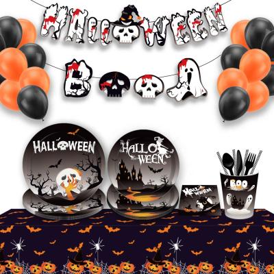 China Happy Decoration Supplier MM110 Party Festival Halloween Paper Tableware Set Disposable 8 Guests Dish Cup Napkin Custom for sale