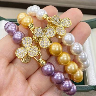 China Environmental Friendly Freshwater Flower Pearl Milledition Lucky Charm Bangle Bracelet for sale