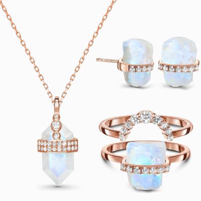 China Milliedition Jewelry Set Cheap Environmental Friendly Opal Moonstone 18k Gold Plated Crystal Moonstone Stud Earrings for sale