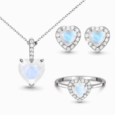 China High End Jewelry Opal Moonstone Necklace Earrings Set Milliedition Heart Environmental Friendly Collection For Girls for sale