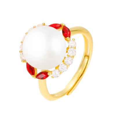 China Original Environmental Friendly 925 Sterling Silver Ring Pearl Radiant Glow With Crystal Rings For Women Wedding Party Gift Europe Jewelry for sale