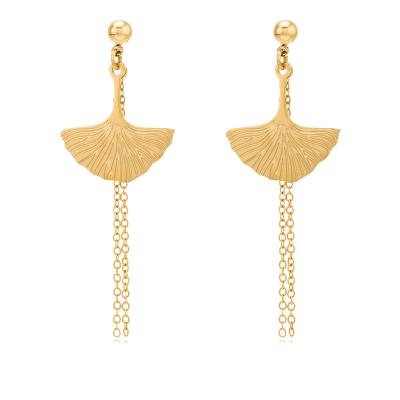 China 2022 Milliedition Environmental Friendly Designer Gold Plated Leaf Tassel Earrings Stainless Steel Chain Stud Earrings For Women for sale