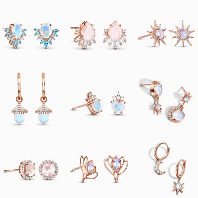 China Environmental Friendly Jewelry 2022 Milliedition Colorful Moonstone Dangle Blue Crystal Zircon Earring Drop Earrings Oval Drop Earrings for sale