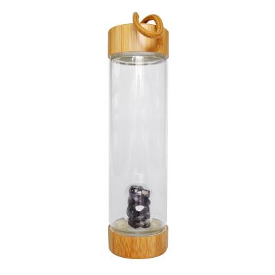 China Popular Design Crystal Infused Traditional Bamboo Water Bottle 500ml Lid Energy for sale