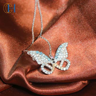 China Luxury 925 Sterling Silver Finished Chain Jewelry Making Box Chain Butterfly Crystal Necklace for sale