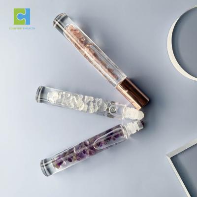 China Luxury Custom Essential Oil Roller Bottle Lurury Logo Natural Gemstone Quartz Glass for sale