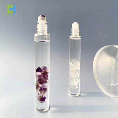 China Luxury Modern Custom Logo Glass Gemstone Quartz Roller Ball Essential Oil Roller Bottle for sale