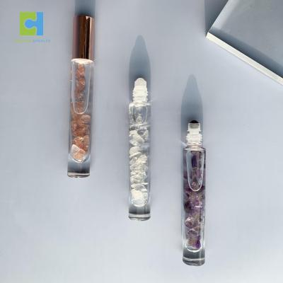 China Wholesale Personal Care Gemstone Rollerball On Essential Oil 10ml Bottle With Gems Chips Inside for sale