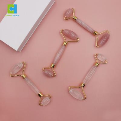 China Skin Tightening Face Natural Jade Stone Double Rose Quartz Facial Jade Roller 100% Jade Roller Beauty Massager for sale