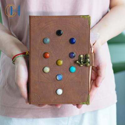 China Daily Weekly Monthly Planner Crystal Stones Eco-Friendly Natural Exquisite Embossing Customized Design Vintage Crystal Notebook for sale