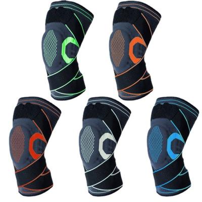 China Breathable Comfort Anti Slip Compression Silicone Knitting Knee Brace With Elastic Strap For Running Sports for sale