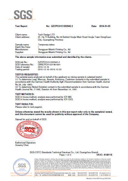 SGS-6P Test - Dongguan Meishi Printing Co., Ltd