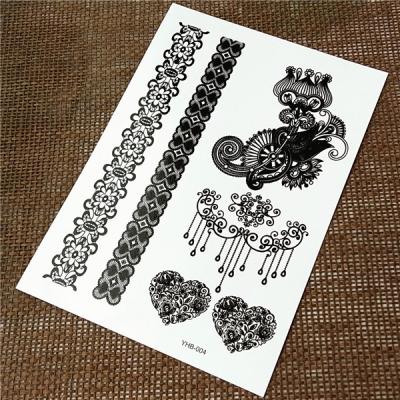 China Removable Temporary Henna Hand Tattoos Stickers Black Color Lace Skin Safe for sale