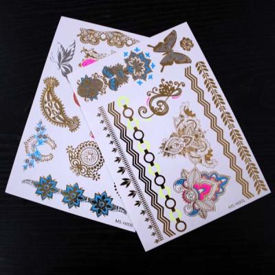 China Beautiful Gold And Silver Temporary Hair Tattoos Stickers Flower Patterns for sale