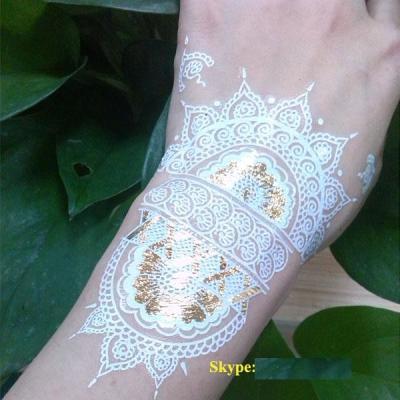 China Waterproof White Henna Tattoo Stickers , Gold Tribal Temporary Tattoos for sale