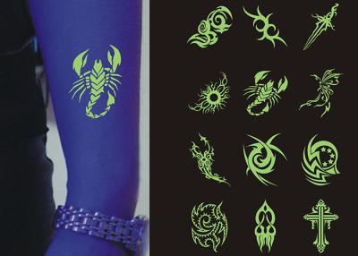 China Glow In The Dark Flash Body Temporary Tattoo Stickers Black And White Color for sale