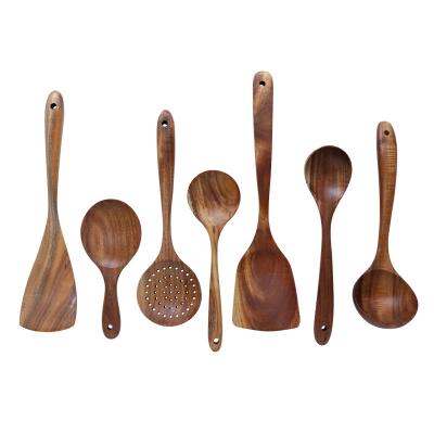 China Viable Dinner Kitchen Cookware Sets Bamboo Spoon And Spatula Set For Serving And Cooking Tools Bag OEM Custom Logo Item for sale