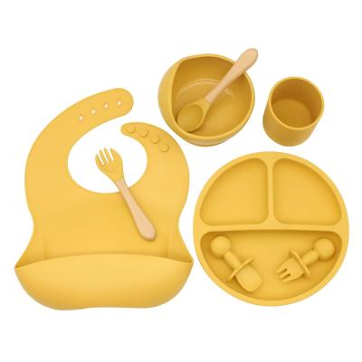 China Wholesale BPA Free Safe Non-Toxic Baby Bibs Set Mat Silicone Bowl Plates Silicone Spoons Cup Silicone Baby Feeding Set for sale