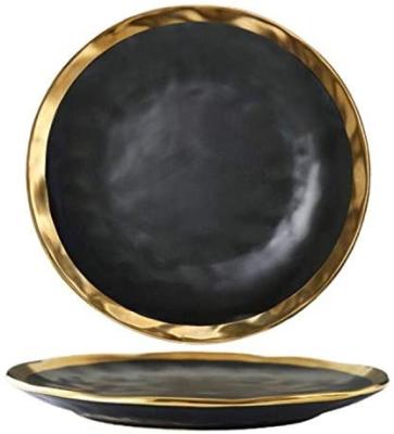 China Restaurant Viable 8 Inch Nordic Phnom Penh Unique Dinner Salad Porcelain Dish and Black Ceramic Dinnerware Sets Dish Sets for sale