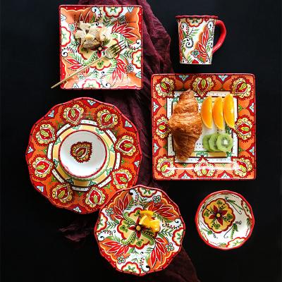 China Fashion Microwavable Disposable European Style Creative Ceramic Household Tableware Set Western Dishes And Bowls for sale