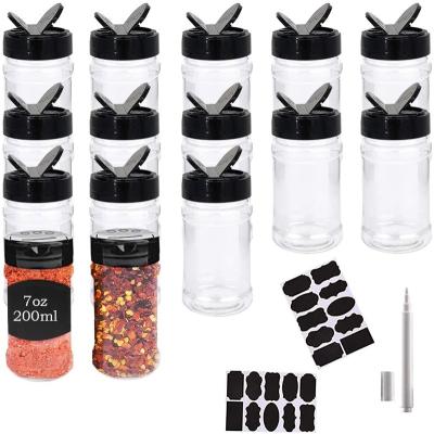 China Sustainable clear plastic spice jars storage bottle containers flavoring bottles with black lid perfect for storing herbs a for sale