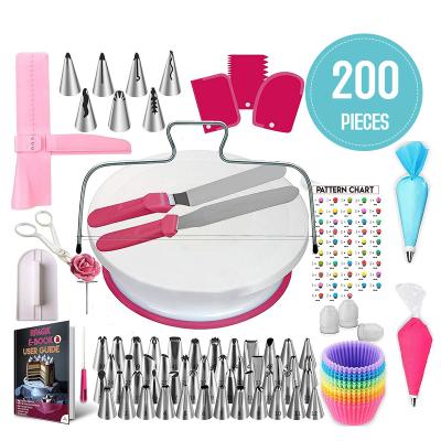 China Disposable Kitchen New 200 PCS Bakeware Baking Tool Cake Decorating Turntable Spatula Set Rack Amazon for sale