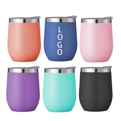 China 12oz Double Wall Stainless Steel Wine Water Bottle Sustainable Coffee Mug With Lid Egg Shape Stemless Tumbler Mug for sale