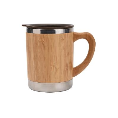 China 300ml 400ml Sustainable Natural Bamboo Coffee Mug Stainless Steel Wall With Handle Custom Logo Tumbler Mug for sale