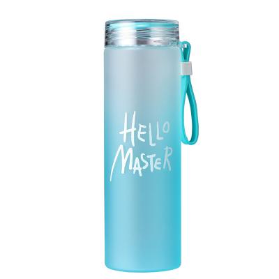 China Sustainable Promotion Gradient Color Frosted Custom Logo 500ml Glass Water Bottles With Lid for sale