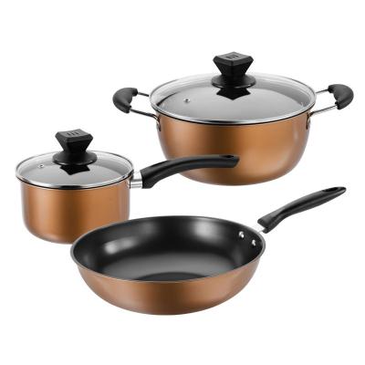 China Sustainable Pot Kitchen Cookware Set Cooking Pots 3 Pcs For Soup Pot Set Frying Pan for sale