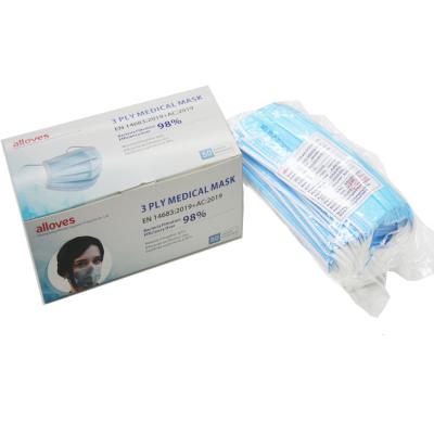 China Alloves Comfortable Blue Medical Face Mask Disposable Medical Face Mask Wholesale for sale