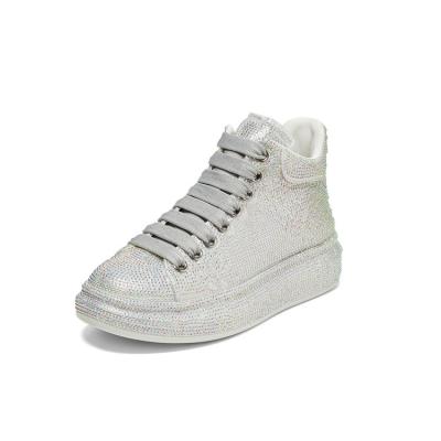 China 2021 fall new full of Dalesell diamond rubber leather high top lace rhinestone gradient shoes women thick soled sneakers for sale