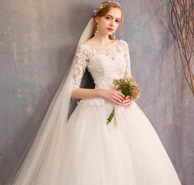 China 2021 Dalesell breathable whole newone line simple thin shoulder sleeve lace bride wedding dress lightweight bridal wedding for sale