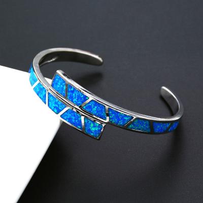 China FASHIONABLE High Quality Blue Opal Cuff Bangle Bracelets For Fire Lady for sale