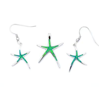 China TRENDY Beach Theme 925 Sterling Silver Starfish Fire Opal Earring + Necklace Summer Jewelry Pendant Set for sale