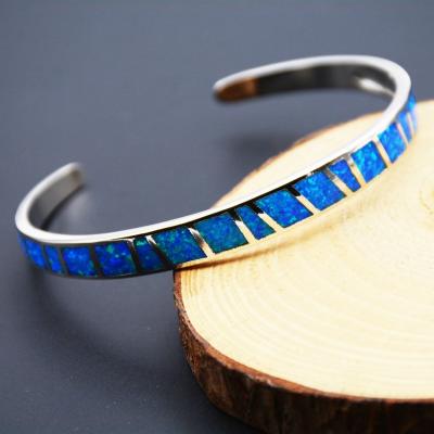 China FASHIONABLE Stylish Blue Fire Opal Cuff Bangle Blank Bracelet for Lady Manufacturer Wholesale for sale