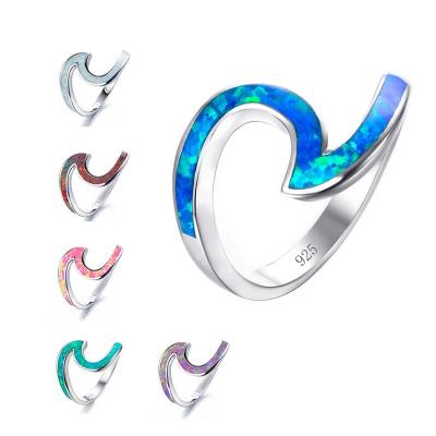 China Fashionable 925 Stamped Summer Beach Jewelry Fire Opal Wave Rings for sale