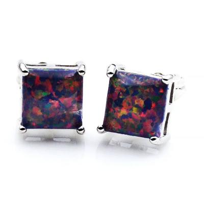 China 8 x 8 mm Wholesale FASHIONABLE 925 Stamped White Fire Opal Geometric Square Stud Earrings Sterling Silver Black Blue Green for sale