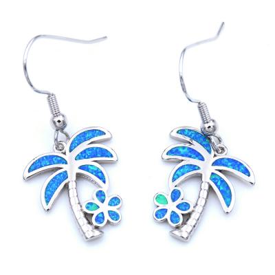 China Palm Beach Theme Ocean Fire Blue Opal Drop Earrings Jewelry For Lady for sale