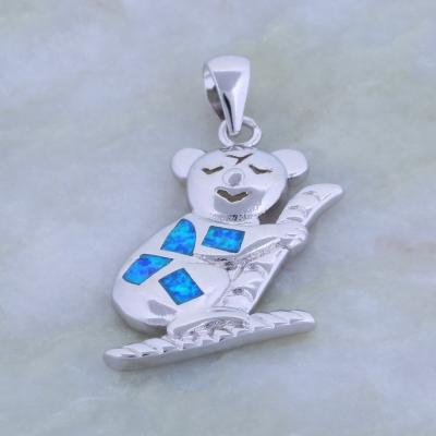 China Cute Cute Blue White Fire Opal Koala Animal Pendant Necklace For Gift for sale