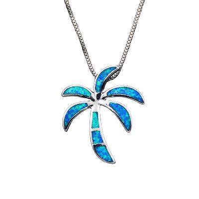 China Trendy Summer Fashion Jewelry Ocean Blue Fire Opal Palm Tree Pendant Necklace for sale