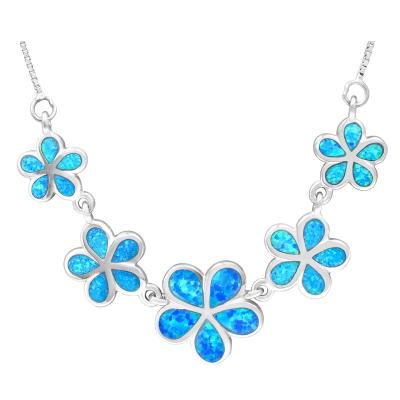 China Cute Plumeria Flower Fire Blue Opal Choker Short Necklace For Women for sale