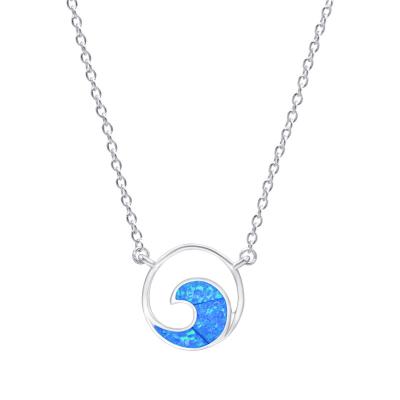 China OEM & ODM Cute Simple Design Round Wave Blue Fire Opal Pendant Necklace for sale